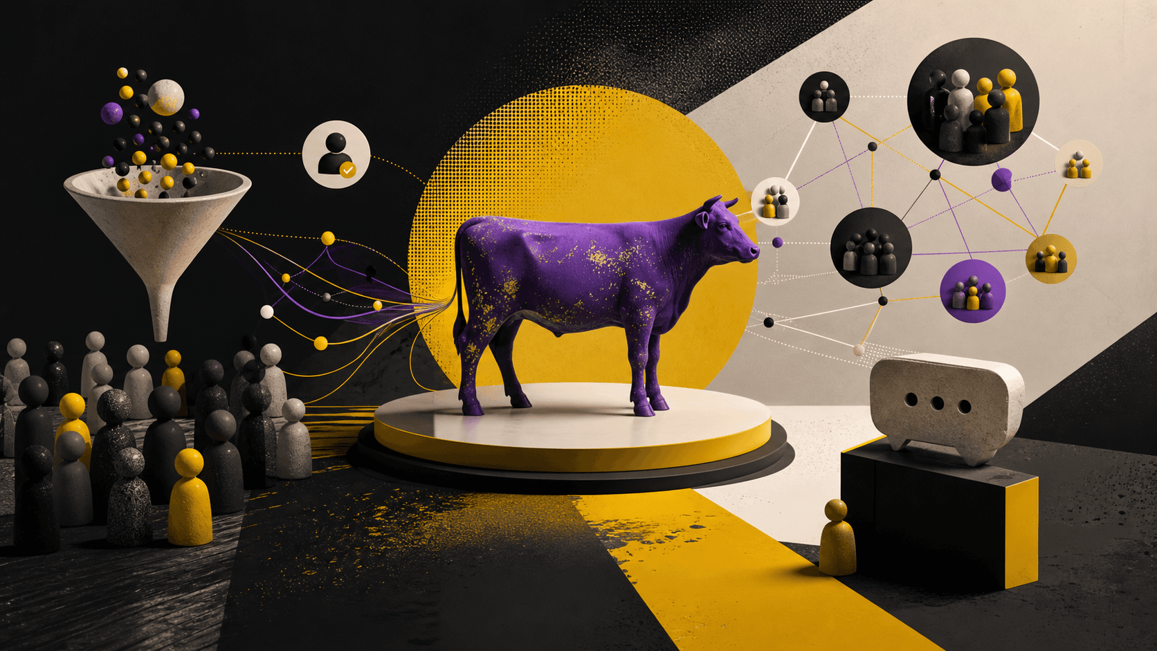 Purple Cowとコミュニティを表す抽象キービジュアル
